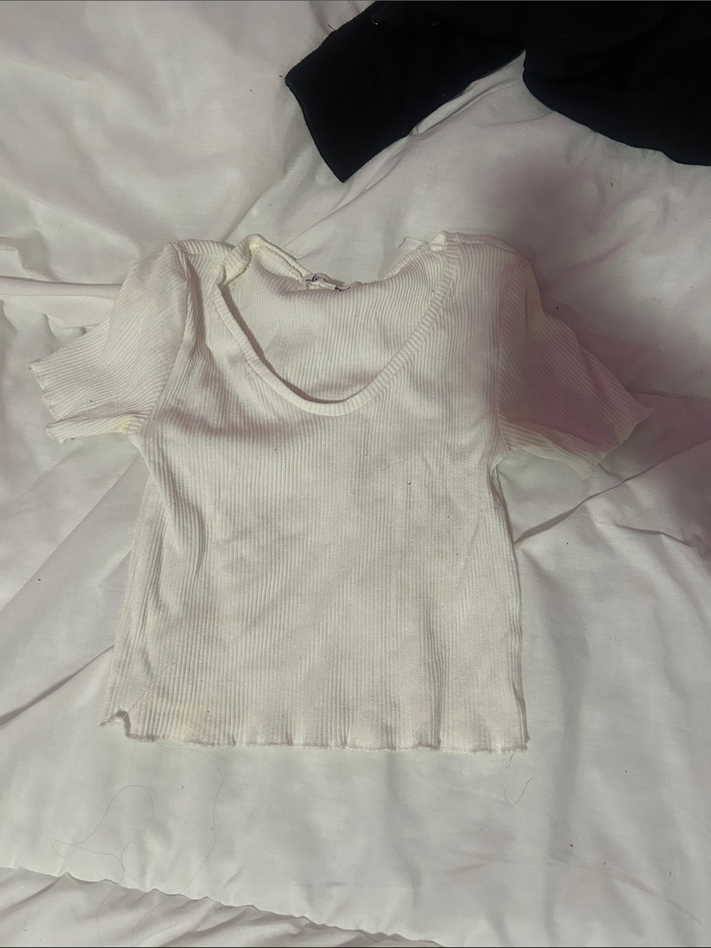 White Ribbed Short Sleeve Scoop Neck Top